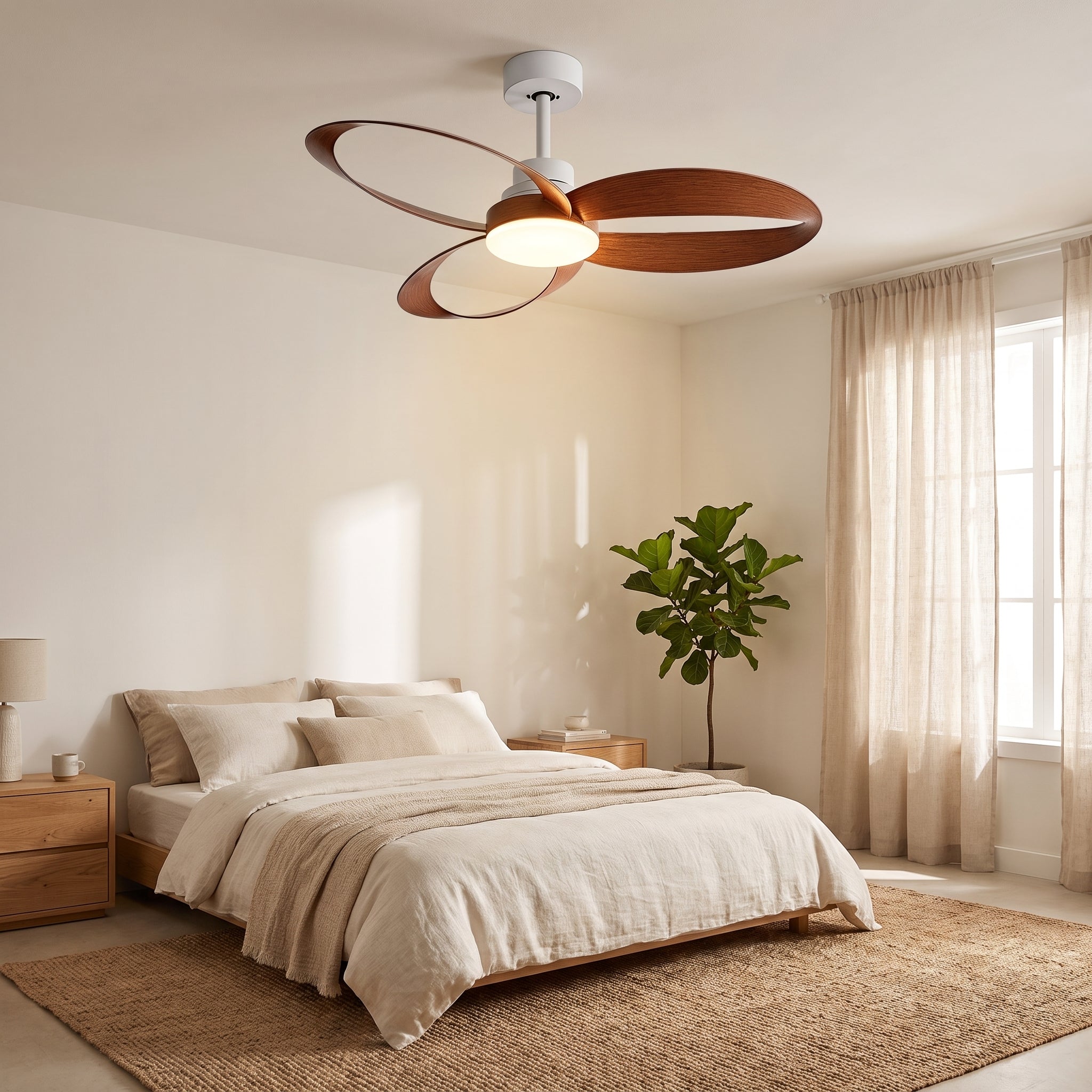 Bexley ceiling fan - White with Rosewood blades, bedroom