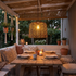 Rhea rattan solar pendant over covered patio dining