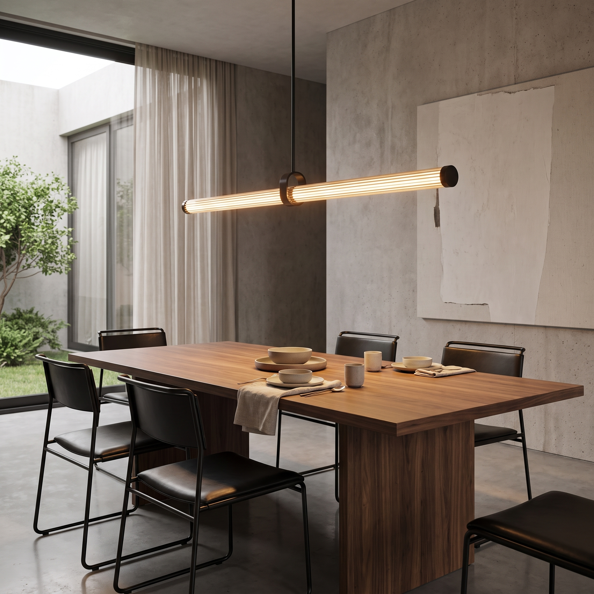 Rialto linear pendant over contemporary dining table