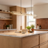 Werner Bauhaus linear pendant over wood and marble kitchen island