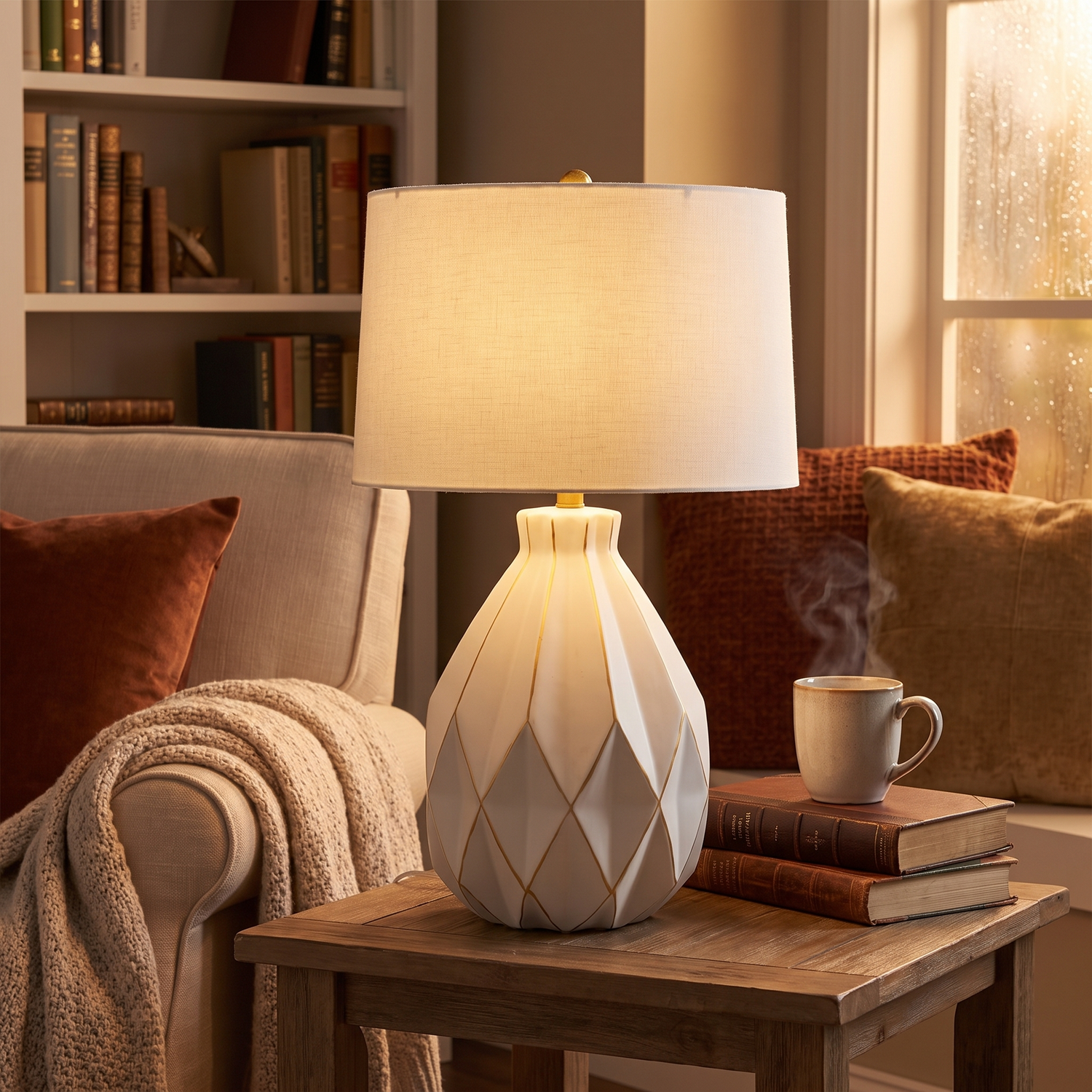 Clara white ceramic lamp in reading corner