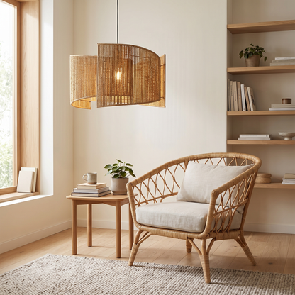 Marlo Rattan Woven Pendant Yellow-Brown lifestyle