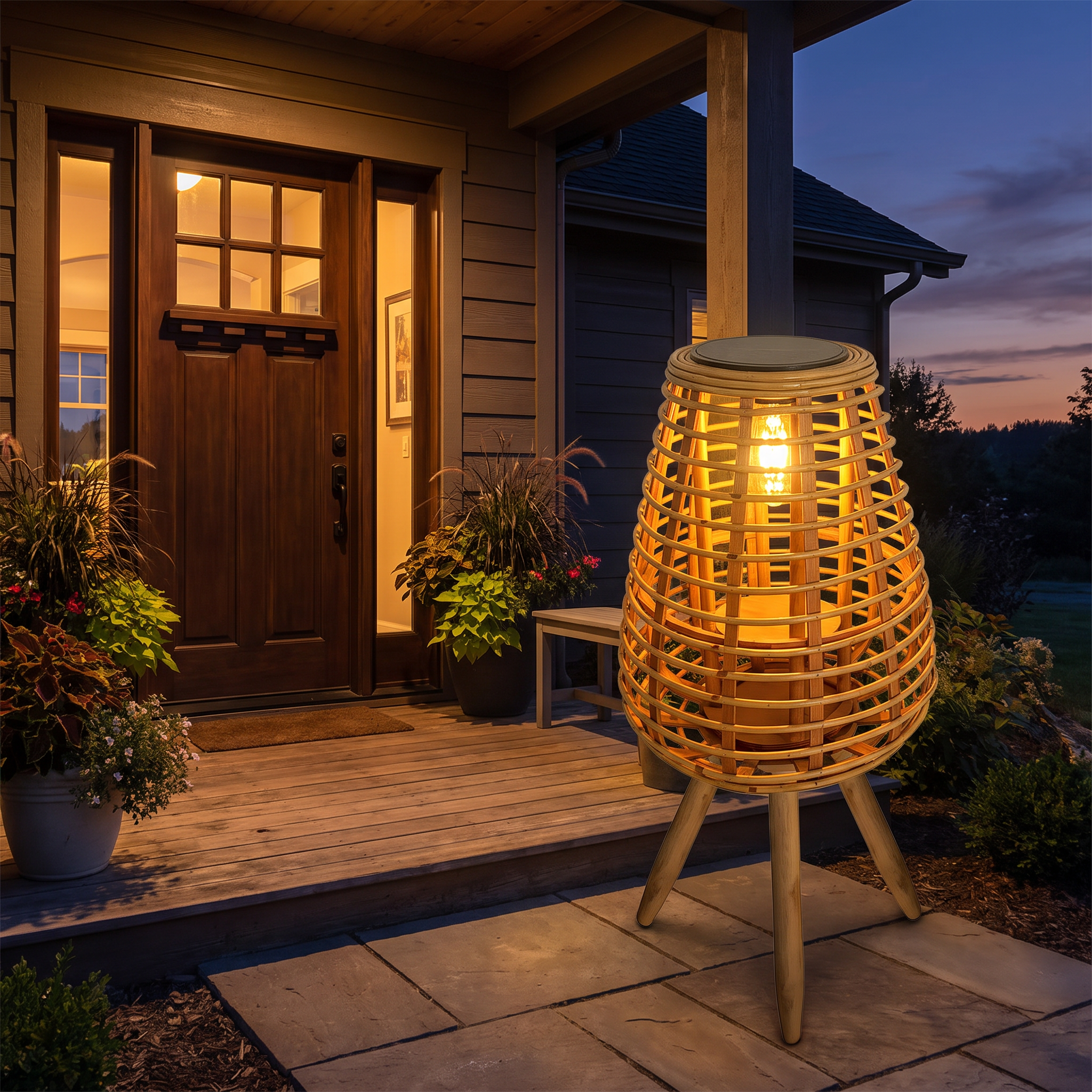 Sabel Woven Solar Floor Lamp lifestyle