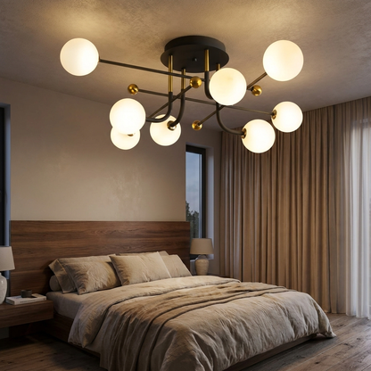 Vesta sputnik globe semi flush ceiling light in a modern bedroom