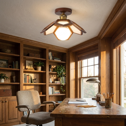 Maelle walnut wood lotus ceiling light in a quiet home study
