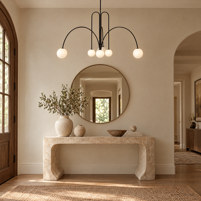 Finale Glass Globe Pendant Chandelier in Black in an entryway