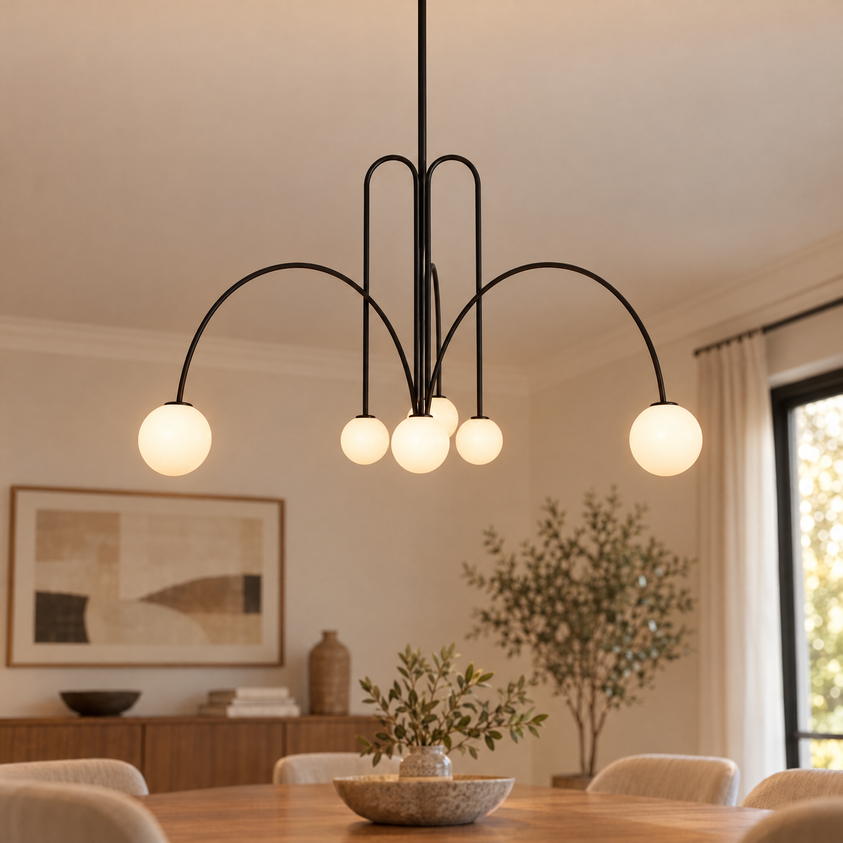 Finale Glass Globe Pendant Chandelier in Black, close-up of glass globes