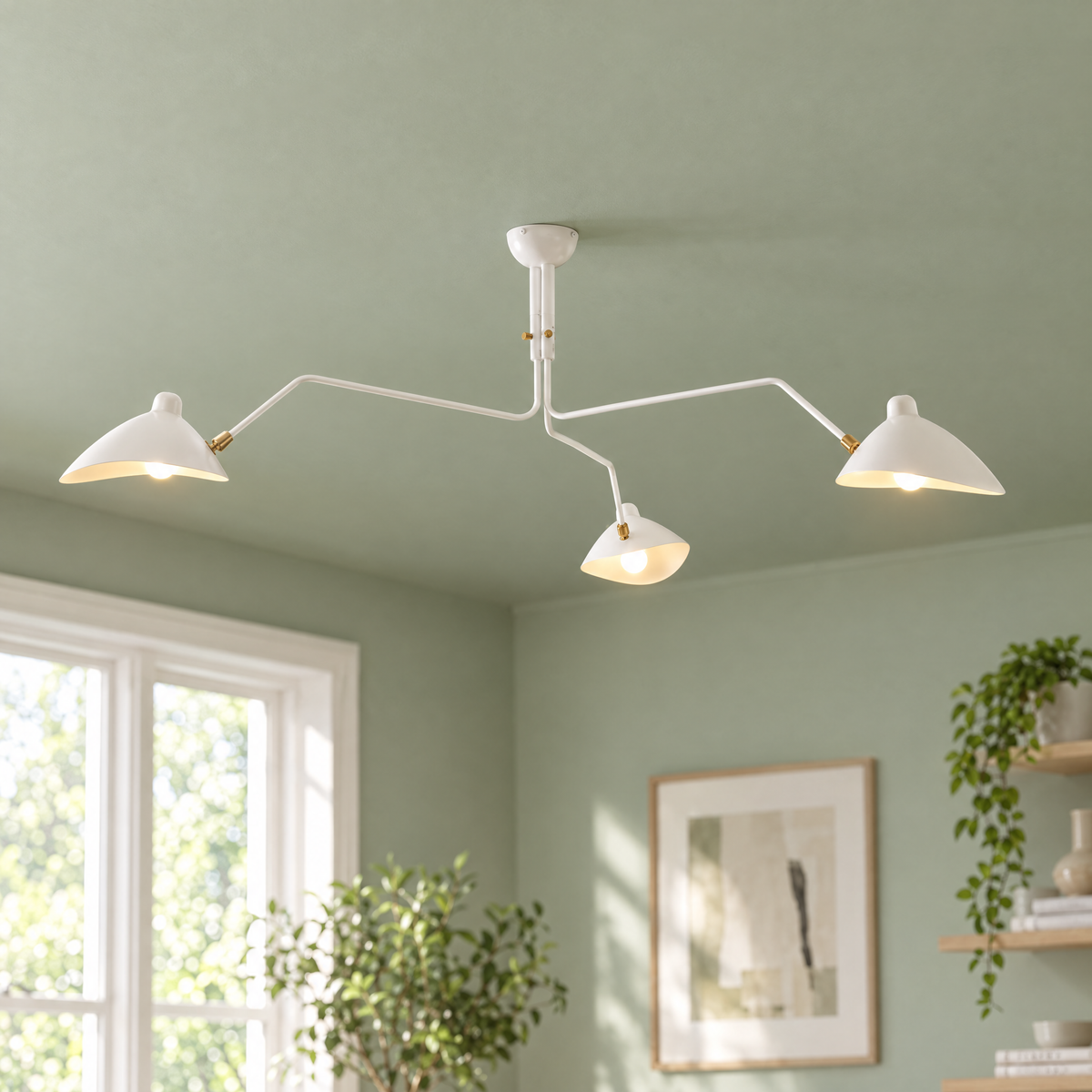 Trio Multi Arm Spider Ceiling Light in White, close-up of the arms and shades