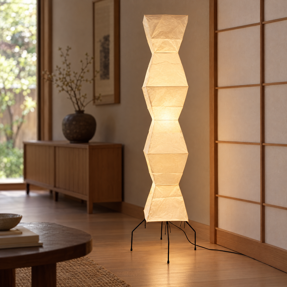 Washi Rice Paper Floor Lamp Dia 20.4 in, close-up of the paper column