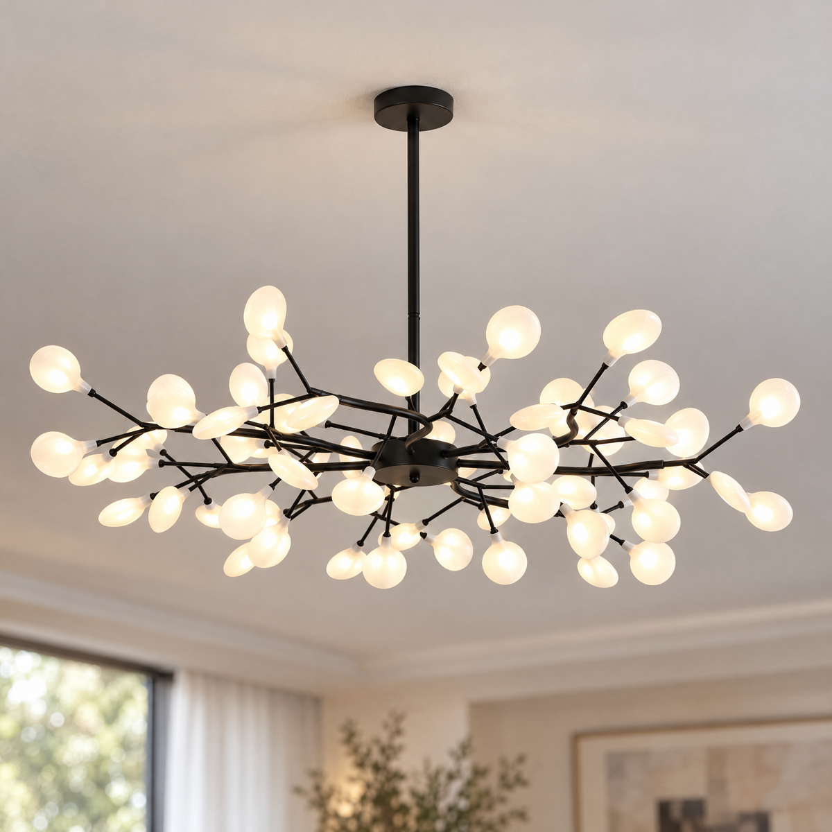 Lucciola Firefly Sputnik Chandelier, 63 heads, Black, close-up