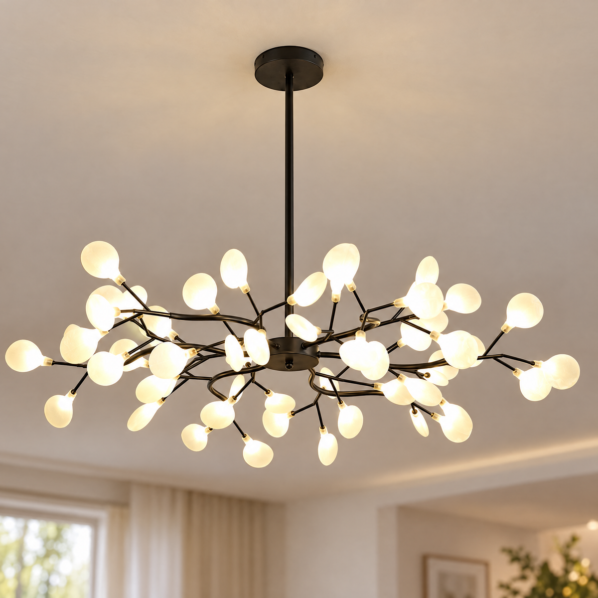 Lucciola Firefly Sputnik Chandelier, 54 heads, Black, close-up
