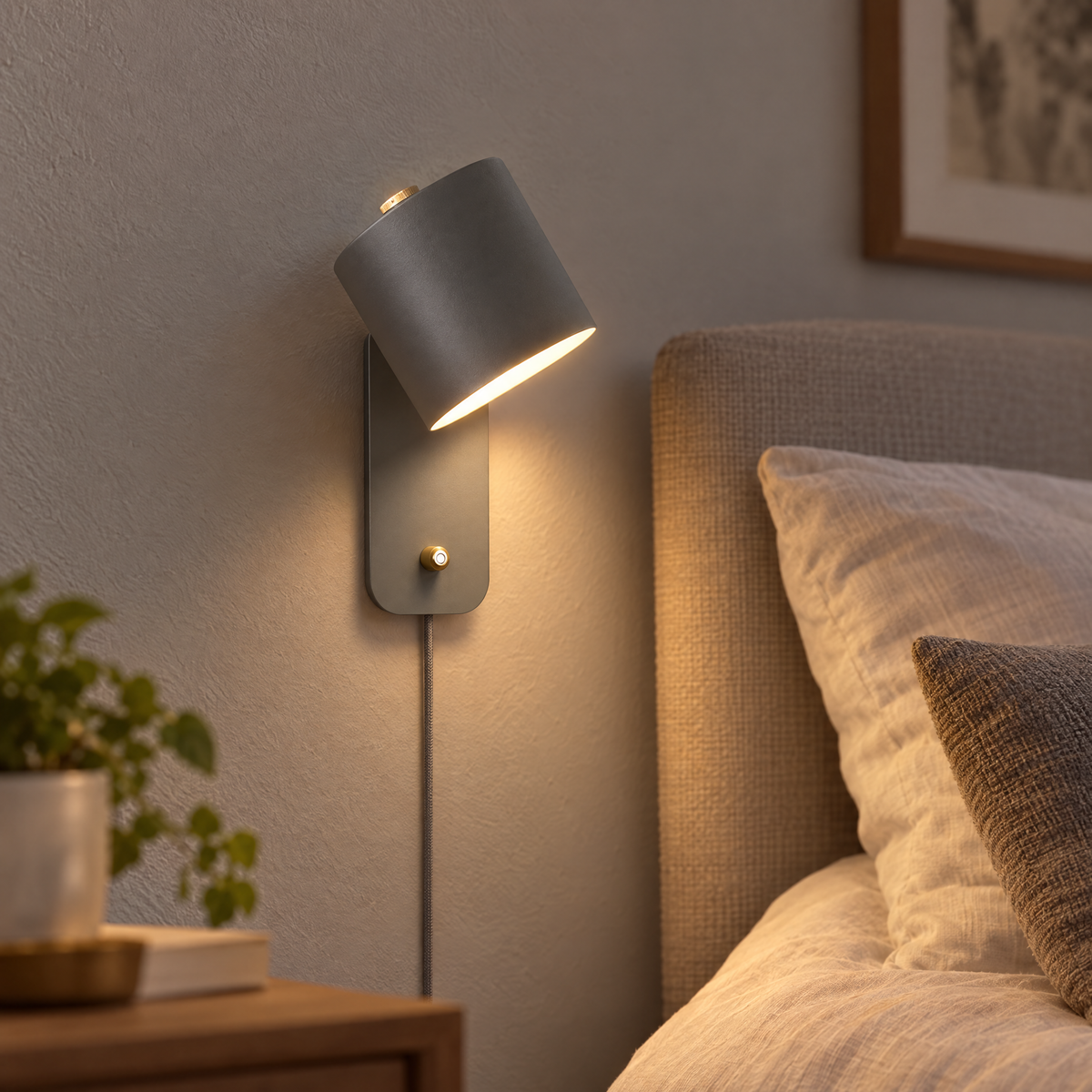 Pivo Plug In Cylinder Wall Lamp in Grey