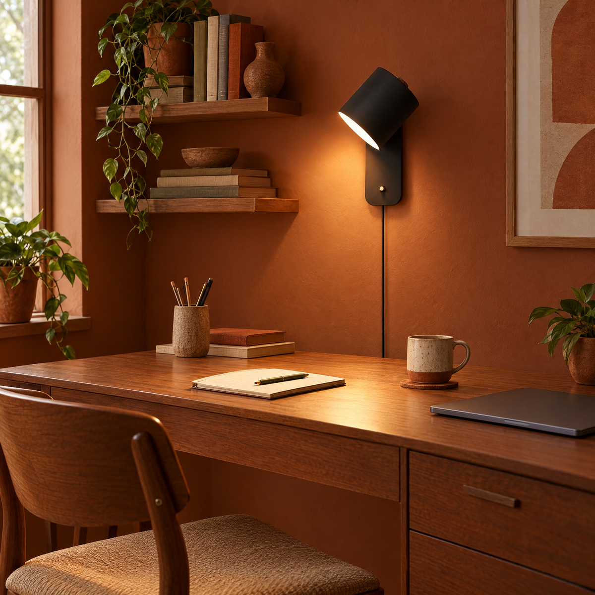 Pivo Plug In Cylinder Wall Lamp in Black