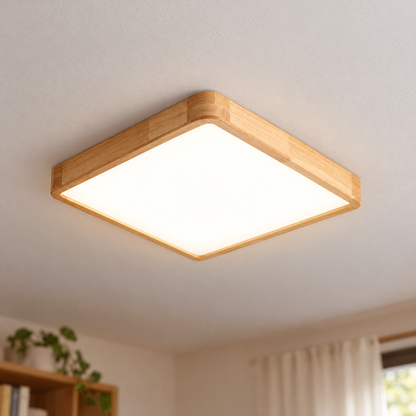 Doga Wood Flush Mount Ceiling Light, Square
