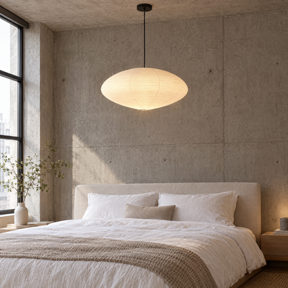 Fumi Washi Paper Pendant Light, Black Cable