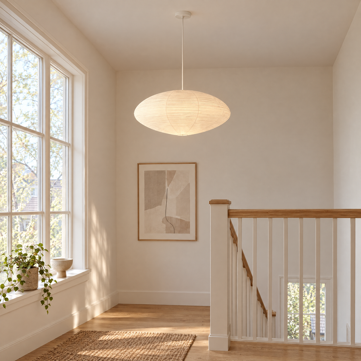 Fumi Washi Paper Pendant Light, White Cable