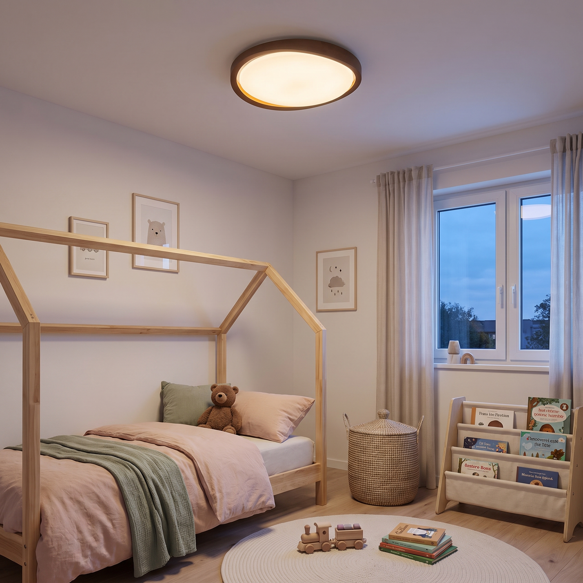 Noyer Model B walnut color flush mount ceiling light in a kids&