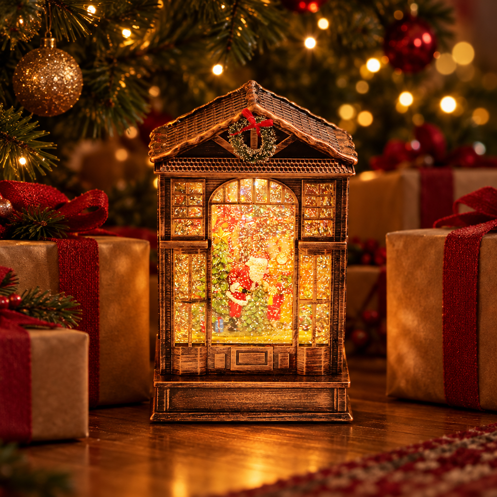 Frostel Christmas house lantern village scene under a Christmas tree