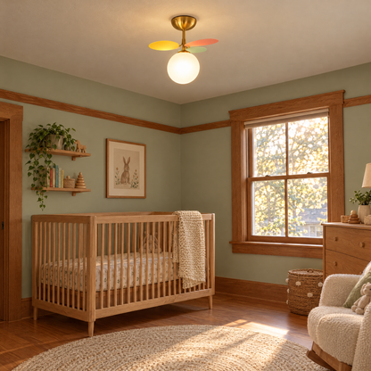 Macaron ceiling light in multicolor, ⌀9.3" x H11.8", in a Craftsman bungalow nursery