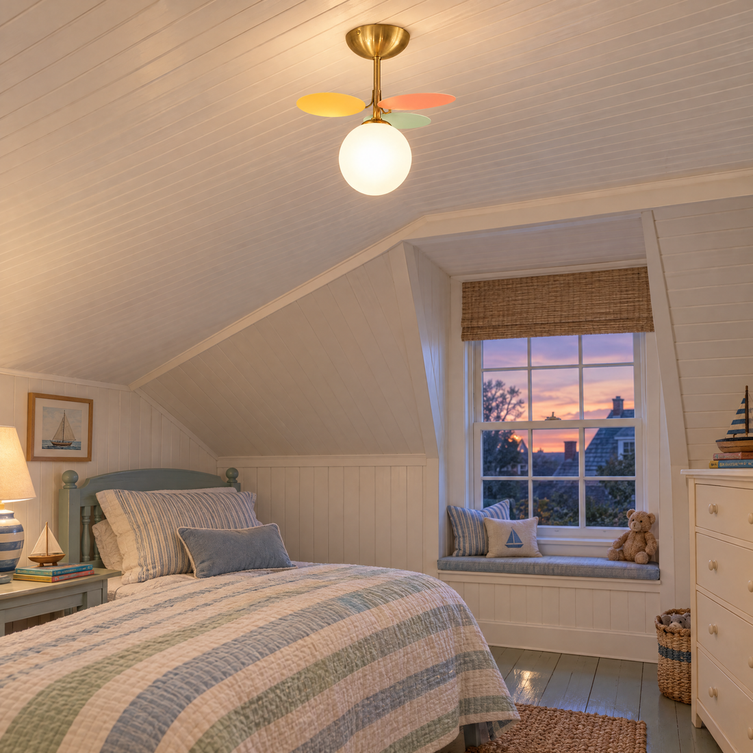 Macaron ceiling light in multicolor, ⌀9.3" x H11.8", in a Cape Cod cottage kids bedroom