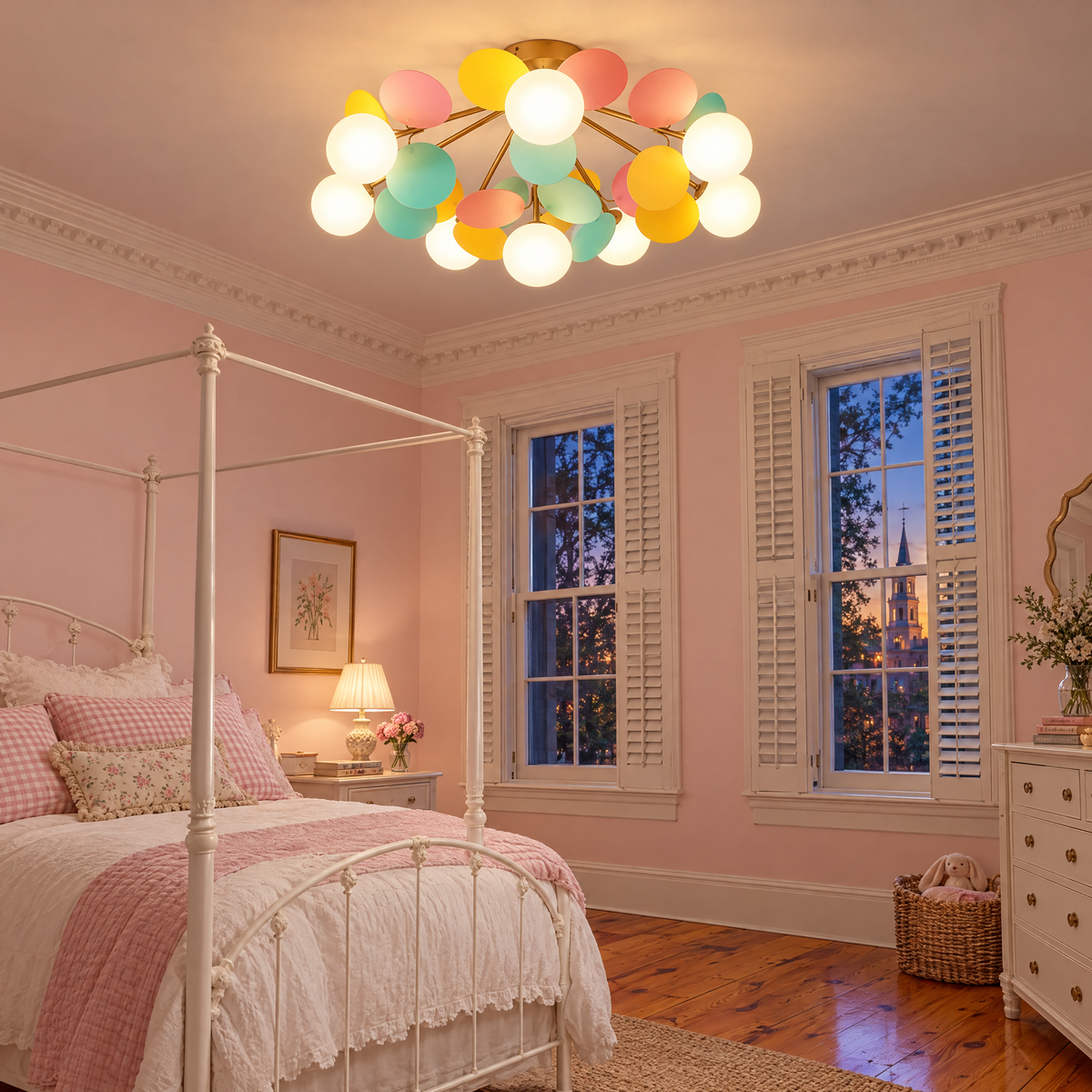Macaron ceiling light in multicolor, ⌀29.5" x H11", in a Savannah historic home girls bedroom
