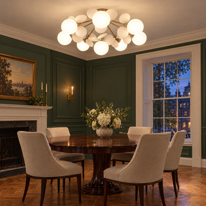 Macaron ceiling light in white, ⌀29.5" x H11", in a Georgian townhouse in Boston dining room