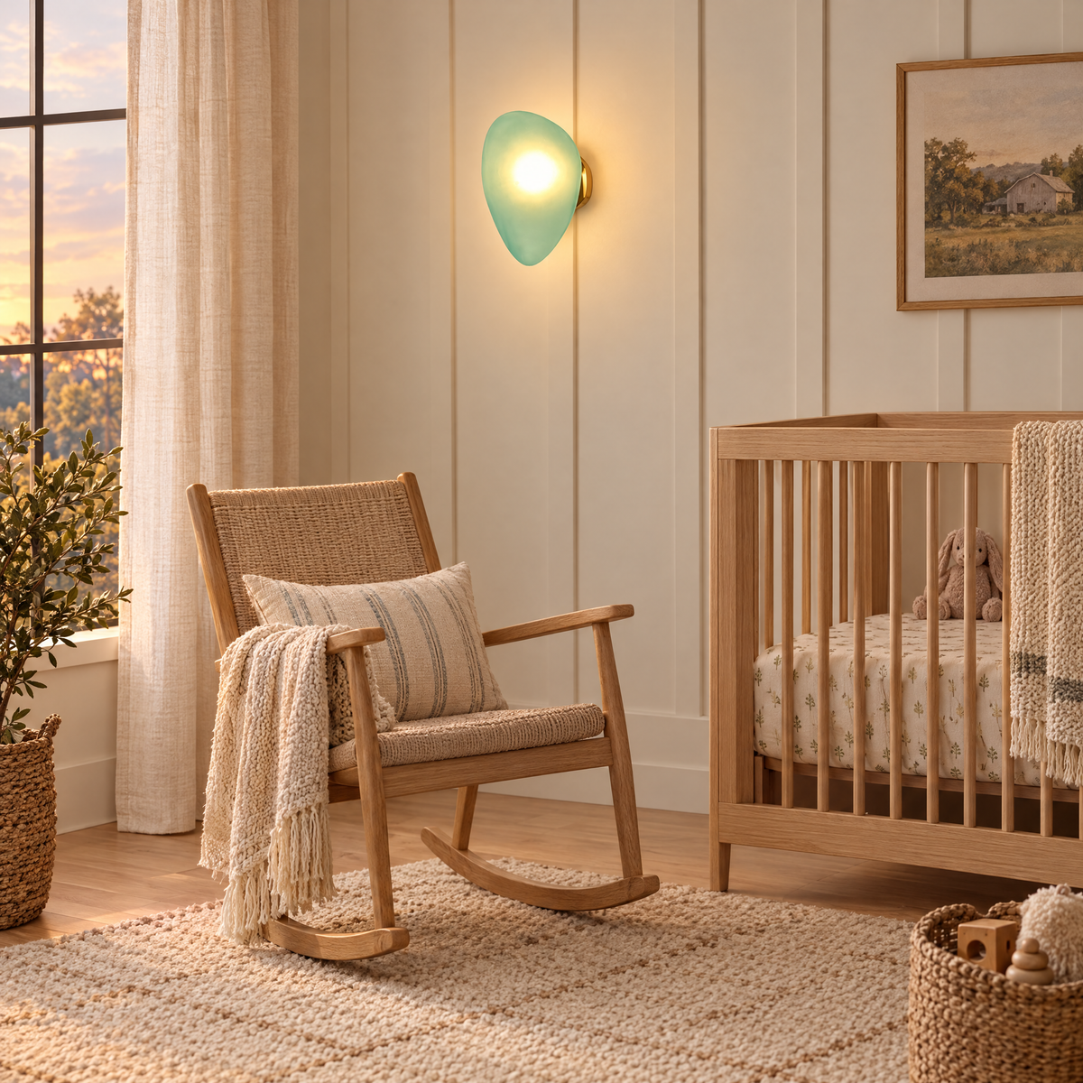 Opaline wall sconce in Green &amp; Gold, shape ∅7.8" x H11.8" in a Nashville modern farmhouse nursery