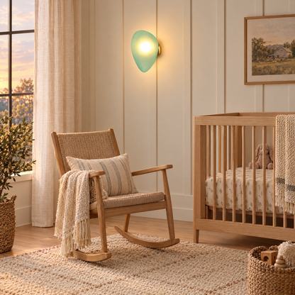 Opaline wall sconce in Green &amp; Gold, shape ∅7.8" x H11.8" in a Nashville modern farmhouse nursery
