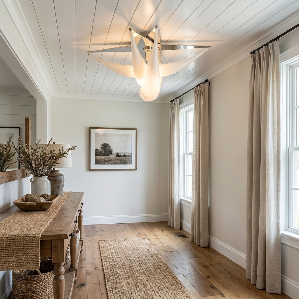 Ombeline ceiling light in the hallway of a modern farmhouse