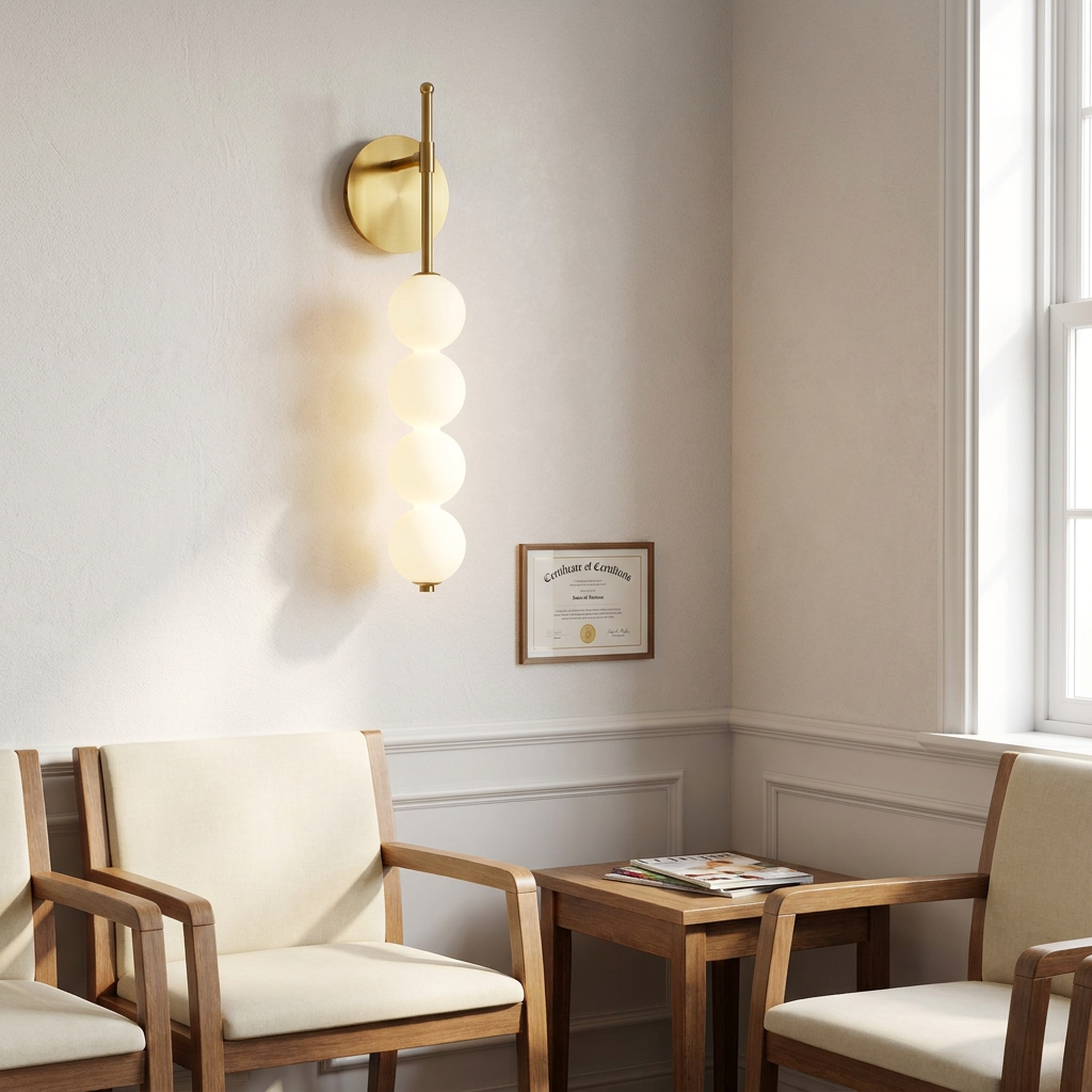 Berenice gold wall sconce in the waiting area of a boutique dental or medical office