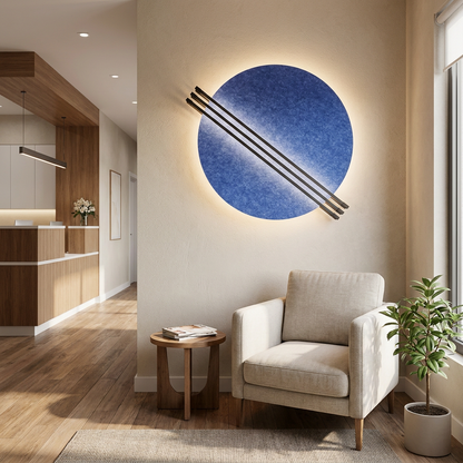 Aurore blue wall sconce in the waiting area of a boutique dental or medical office