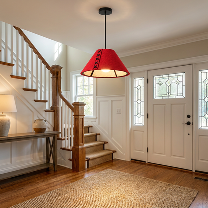 Feliciane red pendant light in the entry foyer of a colonial style home