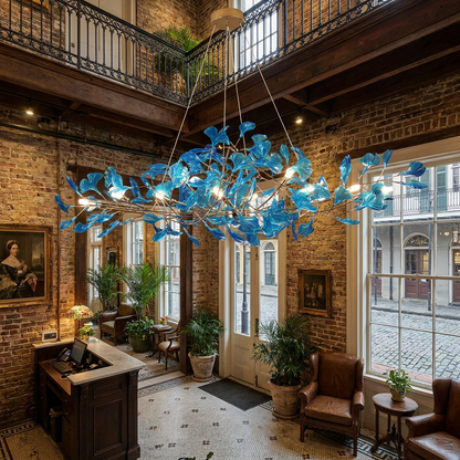 Ginevra royal blue chandelier in the lobby of a boutique hotel in New Orleans French Quarter