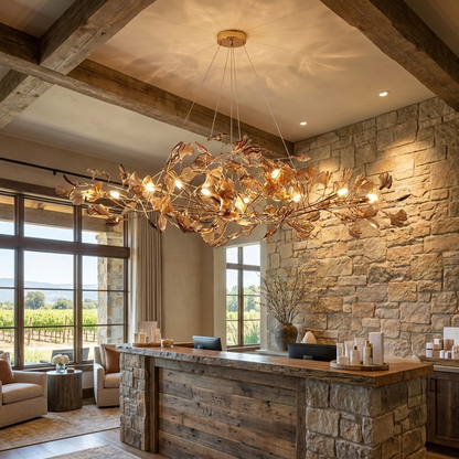 Ginevra coffee chandelier in the reception area of a luxury spa in Napa Valley