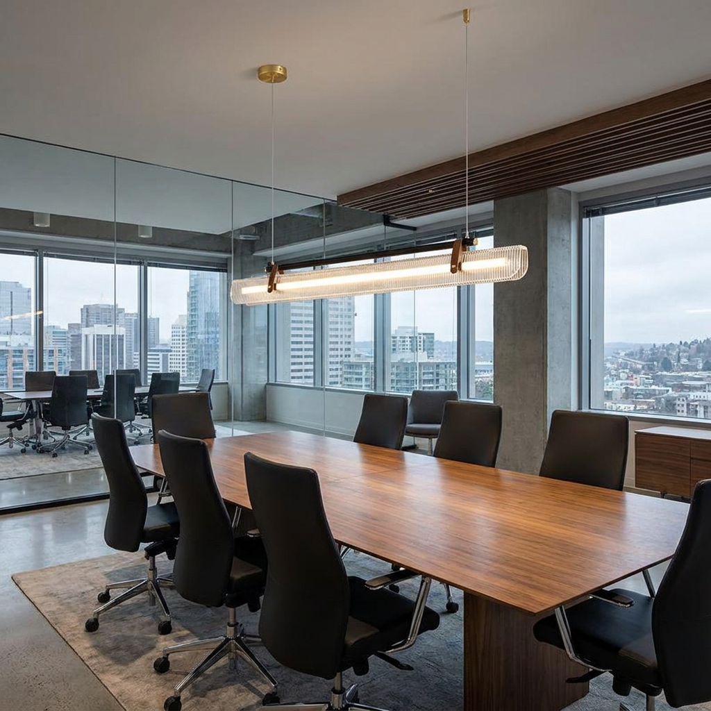 Talvi linear LED chandelier in a corporate conference room