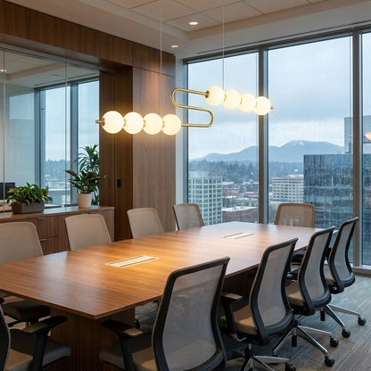Coralyn LED chandelier in a corporate conference room