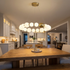 Coralyn round ring LED chandelier over the dining table in a suburban family home
