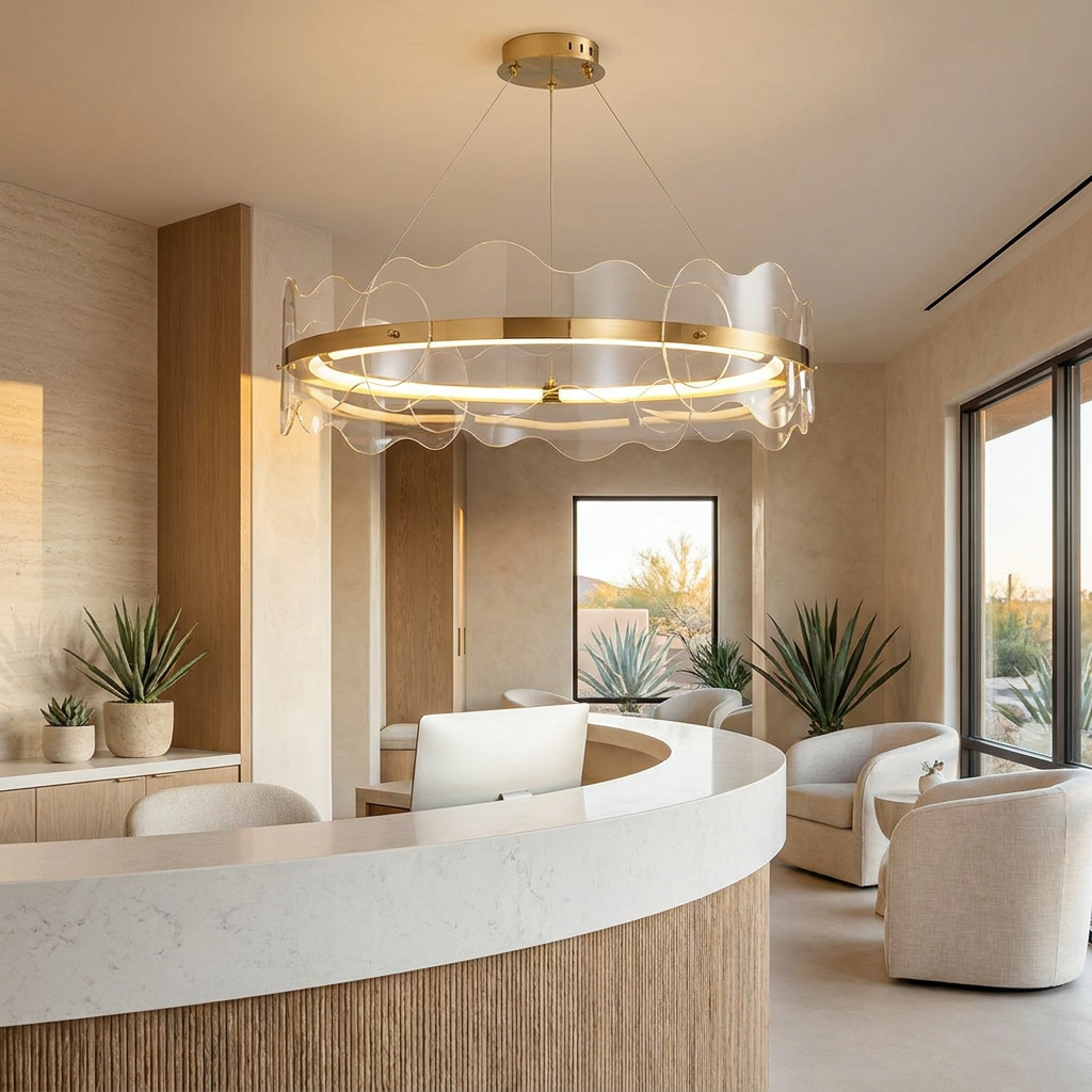 Rivage round LED chandelier in a medical spa reception
