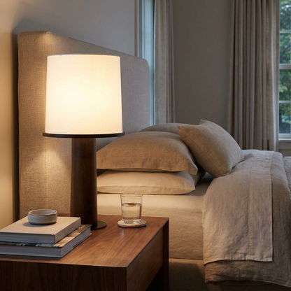 Tamsen table lamp on a nightstand in a suburban bedroom