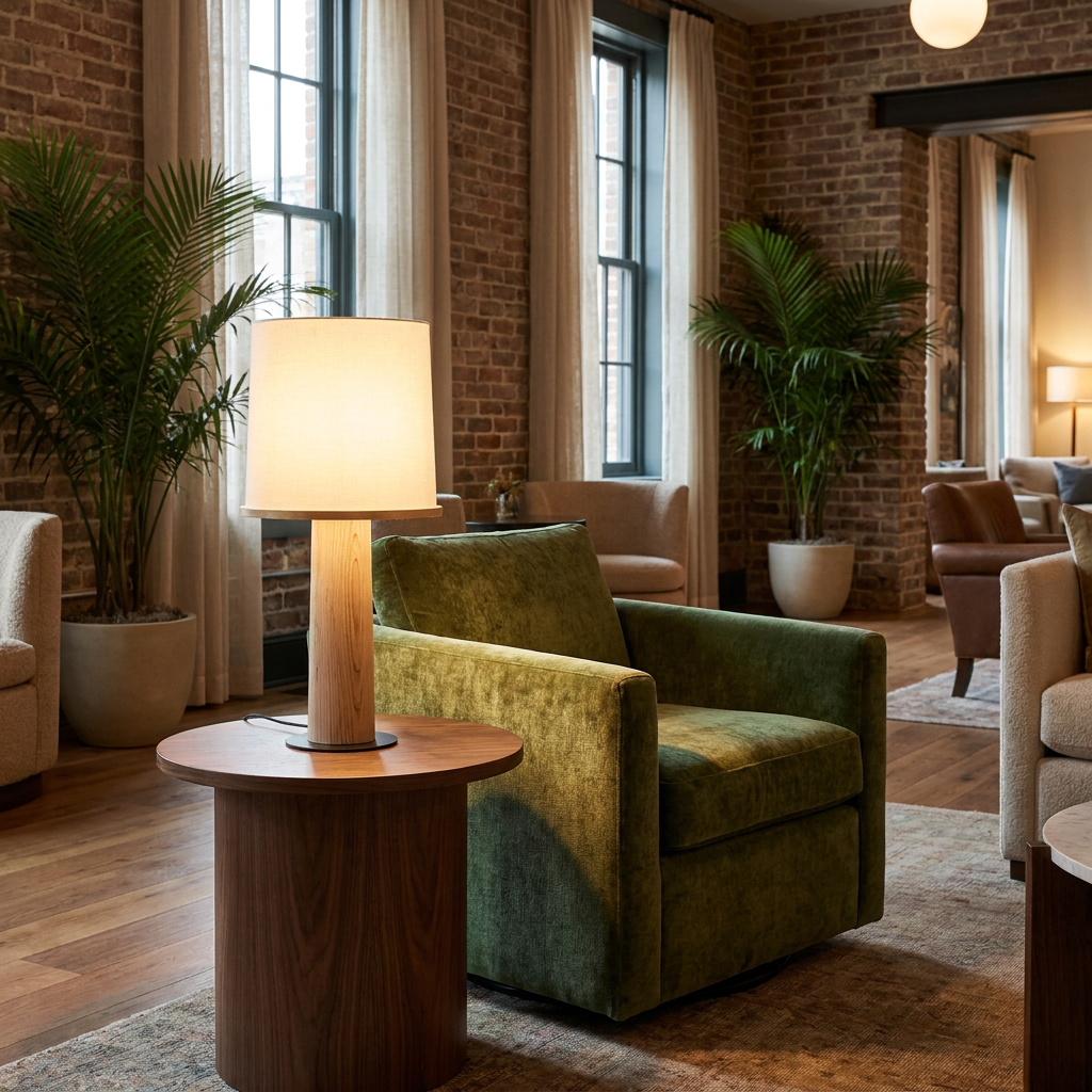 Tamsen table lamp in a hotel lobby lounge