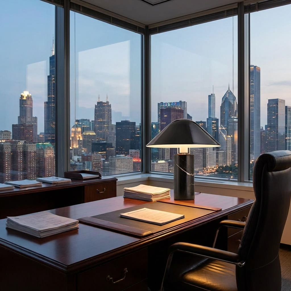 Pietra table lamp on an executive desk