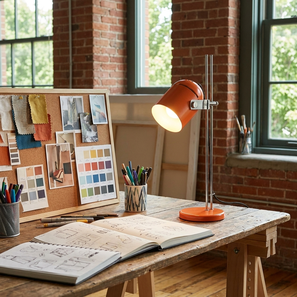 Tilden retro desk lamp on a craft table