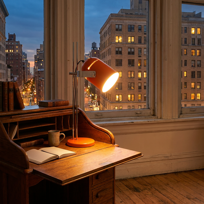 Tilden retro desk lamp on a desk in a Manhattan apartment