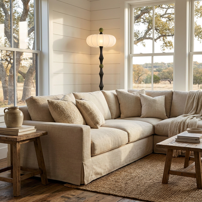 Saffi floor lamp in a modern farmhouse living room