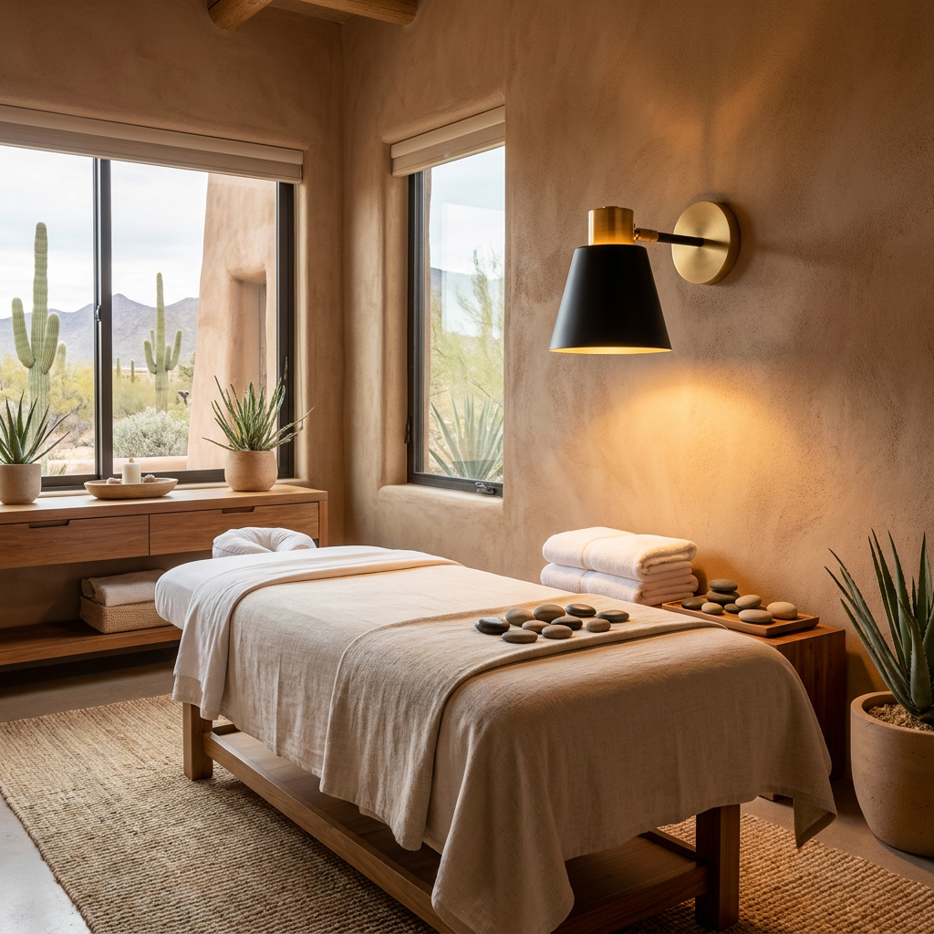Kestin adjustable wall lamp in a spa treatment room