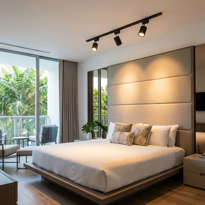 Rennick black LED track light in a bedroom