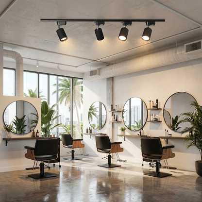 Rennick black LED track light in a hair salon