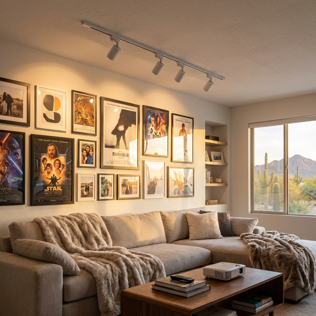 Rennick white LED track light in a media room