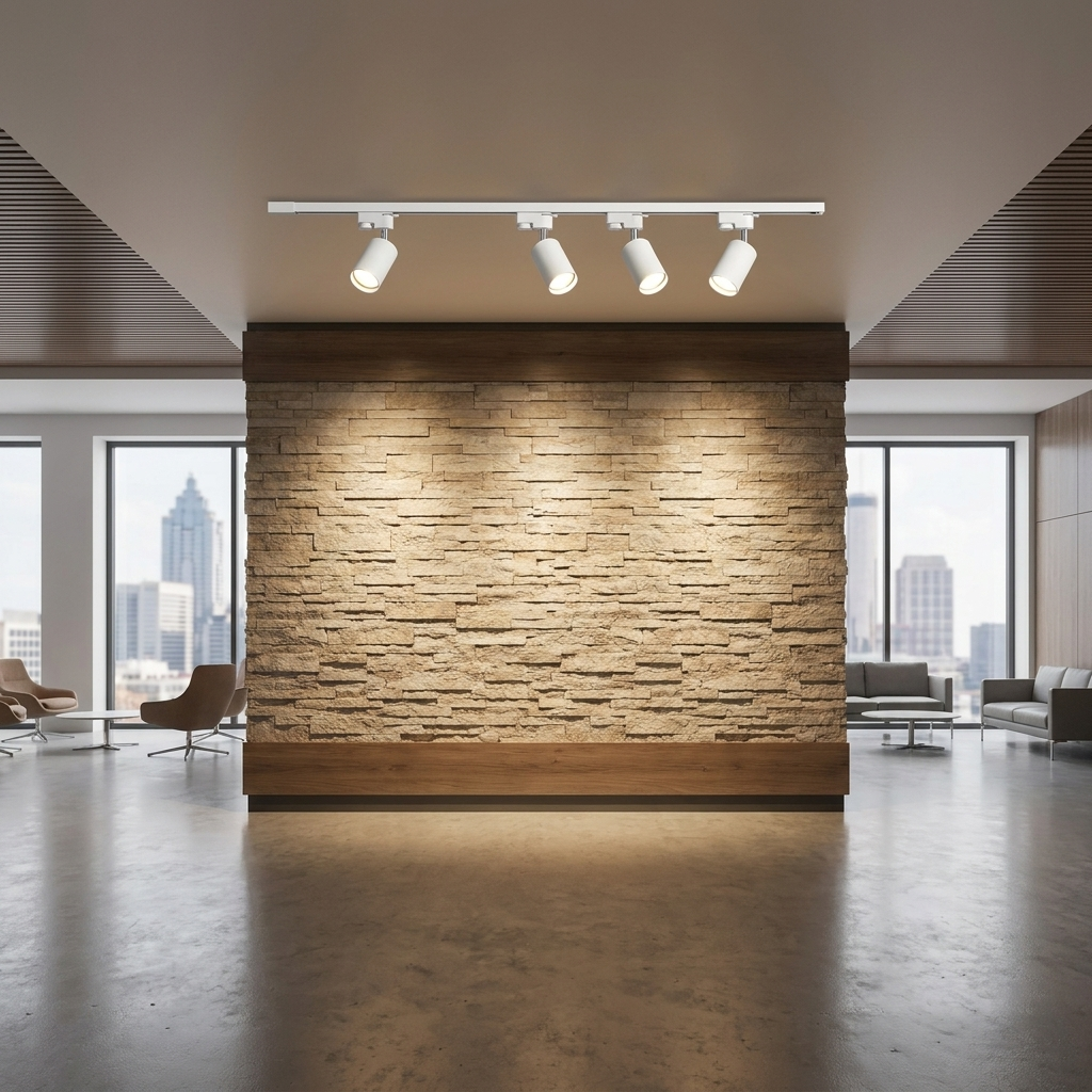 Rennick white LED track light in a corporate lobby