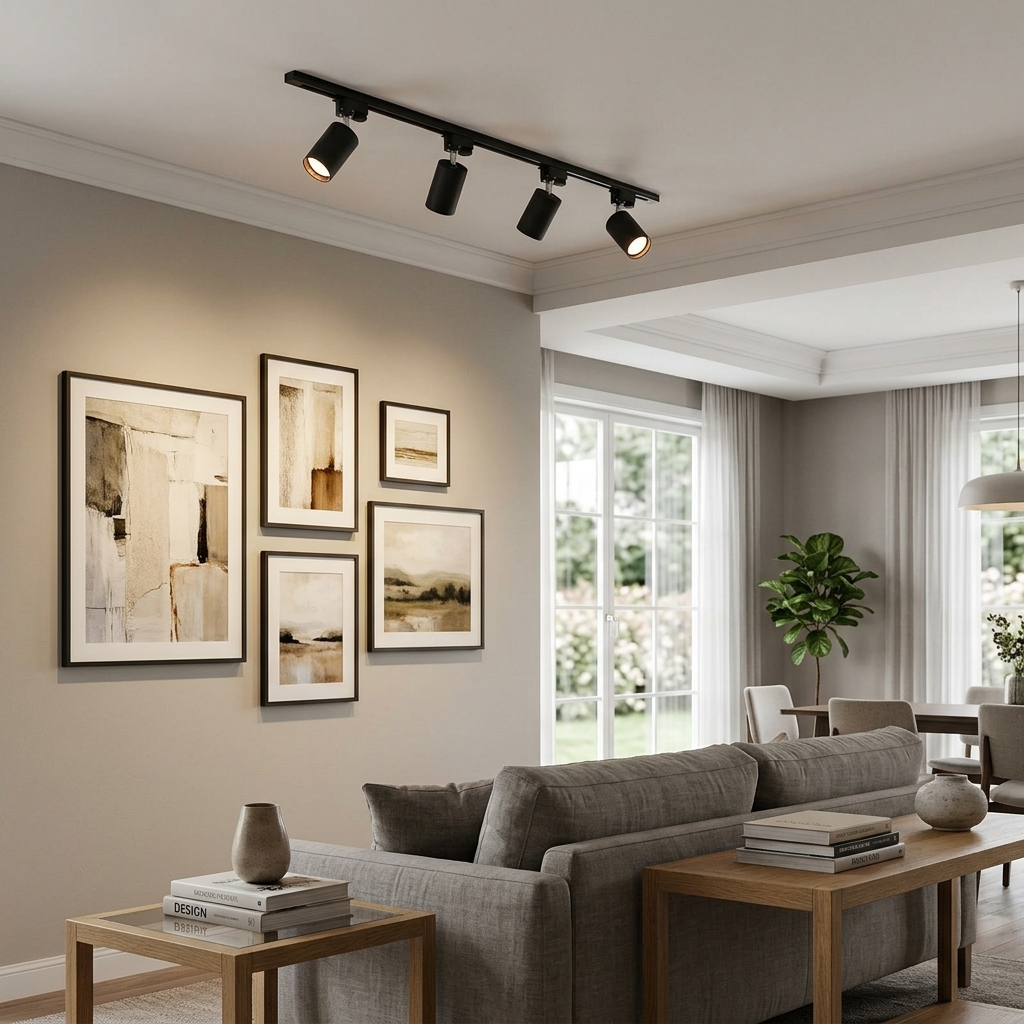 Rennick black LED track light in a modern living room